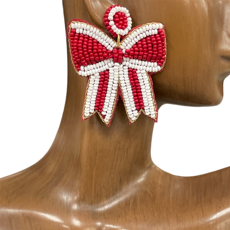 Chrismas Bow Beaded Earrings