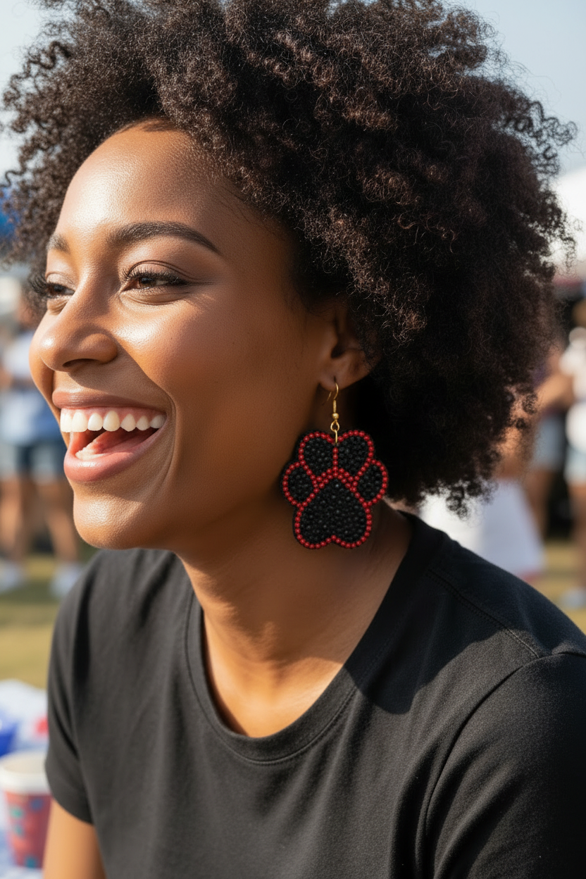 Red & Black Paw Print Earrings